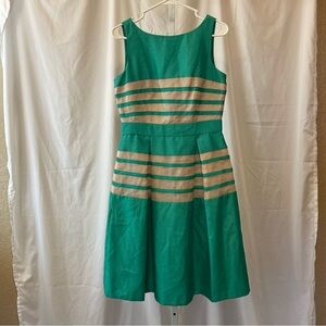TAYLOR Striped Jacquard Fit and Flare Sleeveless Swing Party Midi Dress Size 6